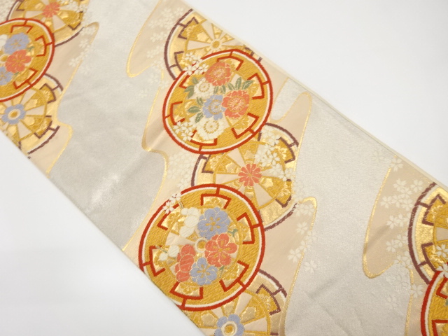 源氏車に草花模様織り出し袋帯